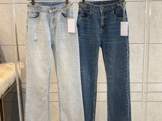 2022 Autumn New LISA Same Trolley Metal Decoration Medium High Waist Micro -lan as Old Denim Pants Female Versatile