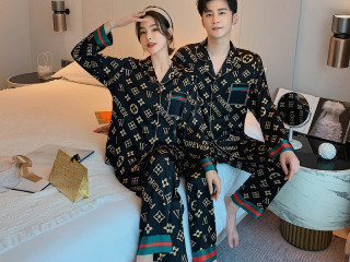 Women's Pajamas Set V Neck Design Luxury Cross Letter Print Sleepwear Silk Like Home Clothes XXXL Large Size Nightwear lingerie