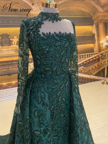exquisite-dark-green-beaded-sequins-evening-dresses-with-overskirt-customized-dubai-long-sleeves-engagement-gowns-party-dress-big-0